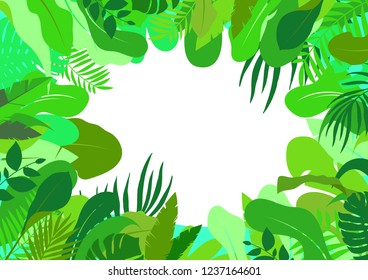 Vector image of tropical leaves in the form of a frame, green leaves