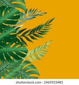 vector image of tropical leaves on orange background png