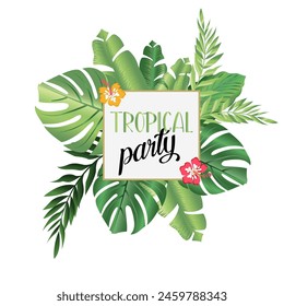 vector image of tropical leaves party invitation