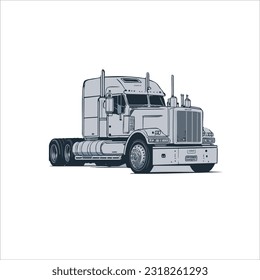 vector image of truck, black color, white background, big power.