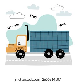 Vector image of a truck. Children's illustration for prints, decorations, stickers, games, preschool activities.