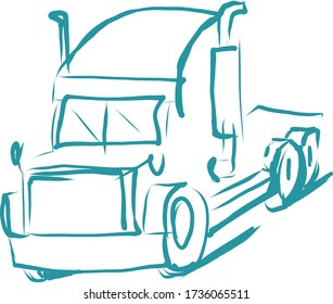 Vector image of a truck in linear technique. The isolated image on a white background. Printing on clothes, wallpaper, fabric.