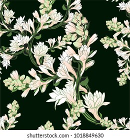 Vector image. Tuberose - branches. Seamless pattern. medicinal, perfumery and cosmetic plants. Wallpaper. Use printed materials, signs, posters, postcards, packaging. 