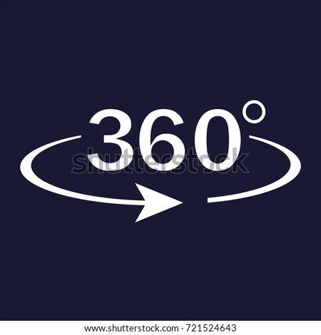 Vector image turn sign 360 degrees.Vector white icon on dark blue background.