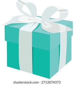 Vector image of a turquoise blue gift box with a ribbon on a white background