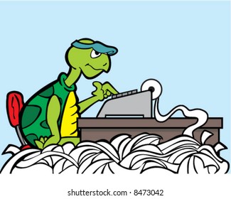 Vector Image Of A Turtle Accountant Working On An Adding Machine At Tax Time