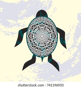 The vector image of a turtle. mandala on the shell.