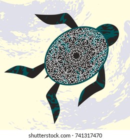 The vector image of a turtle. mandala on the shell.