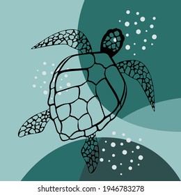 Vector image of a turtle on an abstract background. Template for prints, banners, flyers.