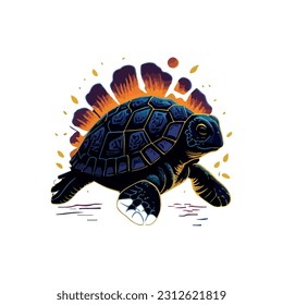 vector image of a turtle on a colorful background