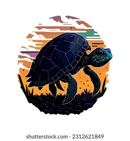vector image of a turtle on a colorful background