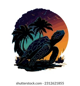 vector image of a turtle on a colorful background