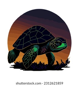 vector image of a turtle on a colorful background