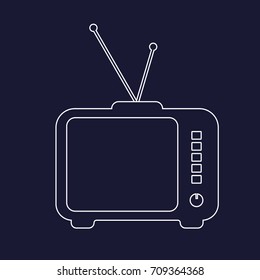 Vector image of the TV circuit. Retro Television. Vector white icon on dark blue background.