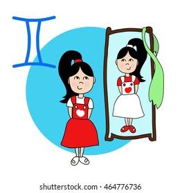 vector image of twin girls, zodiac Sign Gemini