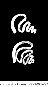 Vector image of two abstract brush strokes. Wavy line, China, Japan, oriental style, calligraphy, hand drawing, ink, sketch, doodle. White on black. Eps10