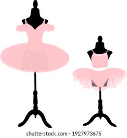 vector image of two ballet pink tutus on tailor's mannequins