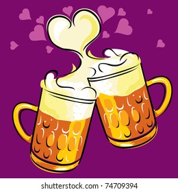 vector image of two beers, radiating love and happiness