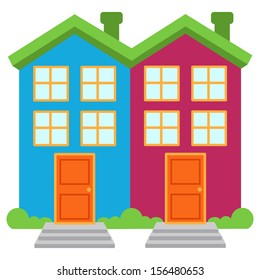 Vector Image of Two Brightly Colored Semi-Detached Houses
