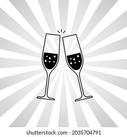 Imagen vectorial del icono de dos gafas de champán sobre fondo negro
