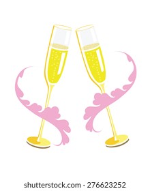 Vector image of two champagne glasses with swirls