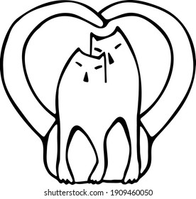 Vector image of two enamored cats with tails folded in a heart. It symbolizes a romantic spring mood. Suitable for a postcard or invitation.