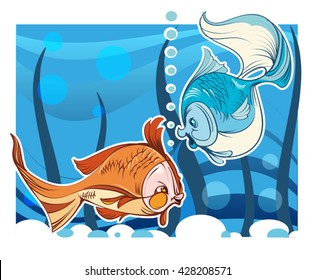  The vector image of two fishes in aquarium