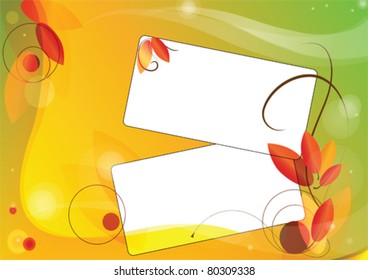 vector image of two frames on a yellow background with autumn leaves and tendrils