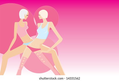 vector image of two girls. good use like background. there is blank area for your info