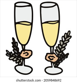 Imagen vectorial de dos vasos con flores. Obtenido a mano. Diseño de afiches, postales, invitaciones, impresiones, pegatinas, vacaciones, decoración, logotipo.