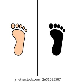 A vector image of two human footprints. One is colored in skin tone, and the other is black. Clean and minimal design, perfect for various graphic uses.
