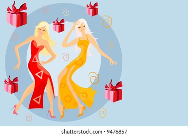 imagem vetorial de duas mulheres alegres