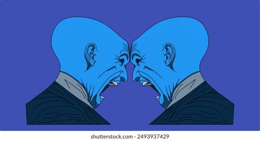 vector image of two men in suits screaming at each other on a purple background