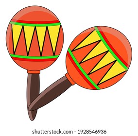 Vector image of two Mexican musical instruments maracas. Elements in cartoon style, isolated on white background.