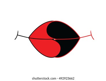 Vector image of two mouths fused in a kiss.