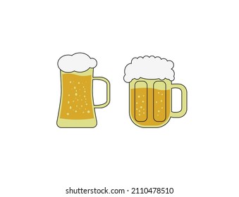 Vector image of two mugs of beer. Drinks with a lot of foam. Beer vector icons

