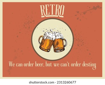 Vector image of two mugs of beer. Drinks with a lot of foam.