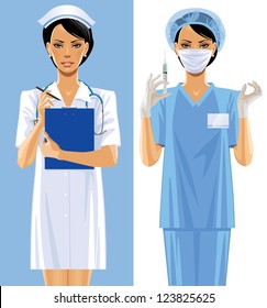 Vector image of two nurses in a medical uniform