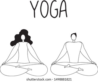Vector image of two people in lotus position. 
With the inscription "Yoga"
