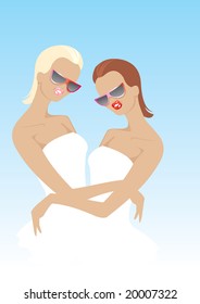 vector image of two pretty women