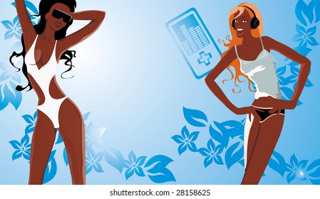 vector image of two pretty women