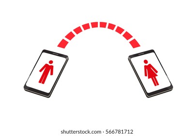 Vector image of of two smartphones with a male and female symbol, connecting