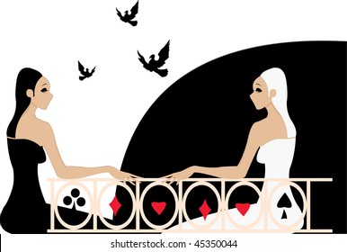 vector image of two talking girls