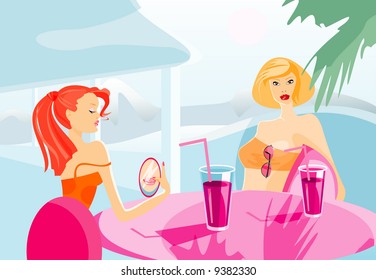 vector image of two talking girls