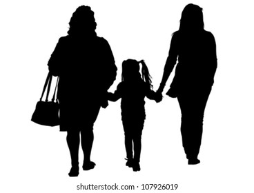 Vector image of two women and a child