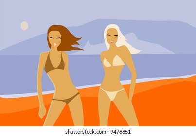 Vektorbild von zwei Frauen am Strand