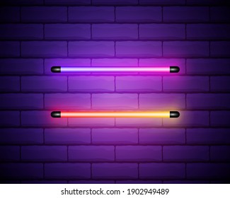Vector image of ultraviolet lamps. Illustration of realistic light. Symbol of modern fashion. Set of different color shades. Popular style. Neon design