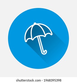 Vector Image umbrella. Vector icon umbrella rain protection icon on blue background. Flat image with long shadow.