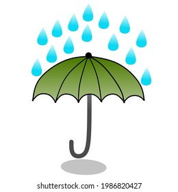 vector image of an umbrella that is green on a white background and there are raindrops
