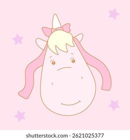 vector image unicorn girl with a bow and ribbons in her hair. isolated